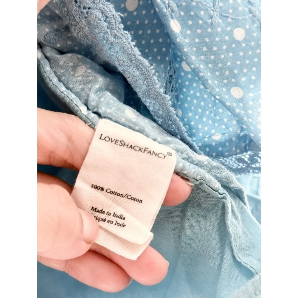 LoveShackFancy Bunnie Blouse & Adia Mini Skirt Set Blue Bonnet Womens Small